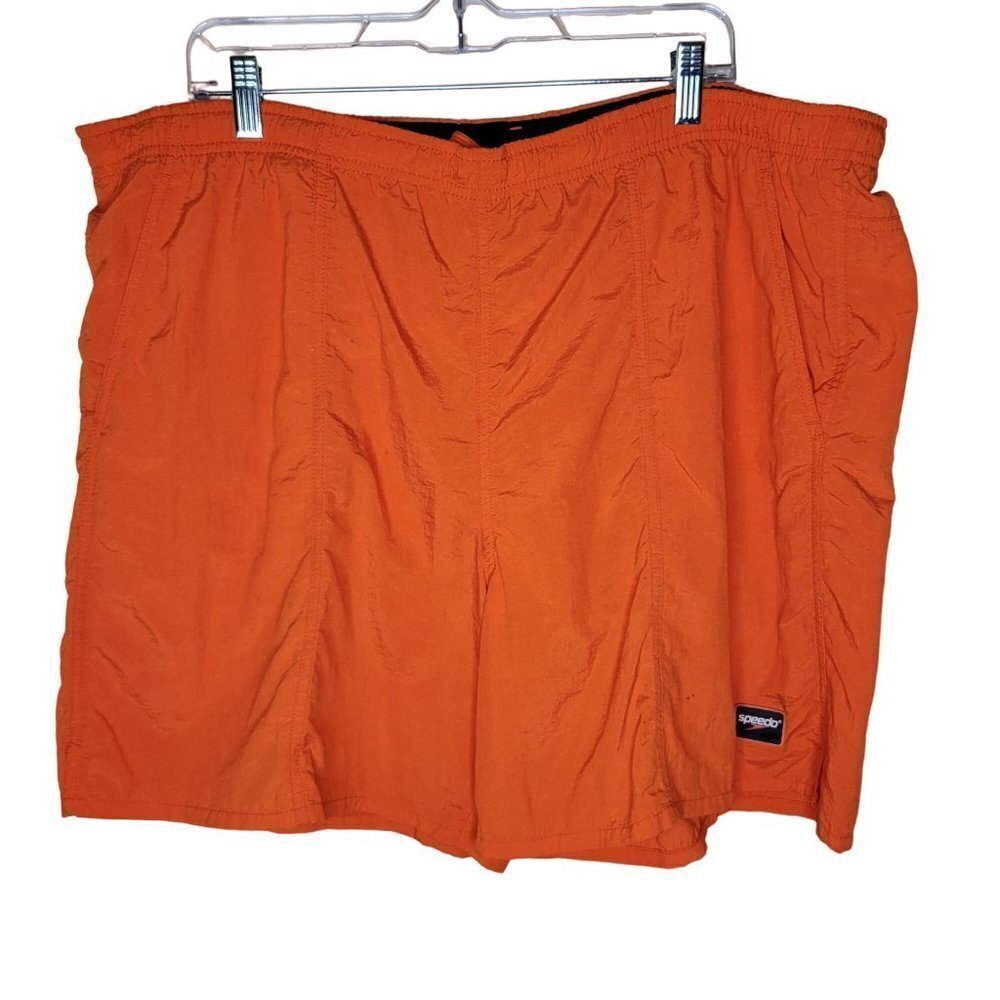 Speedo Men's XL Mesh Lined Pockets Elastic Tie Waist Orange Swim Trunks Shorts